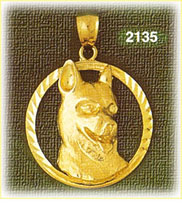 14K Gold Encircled Dog Head Charm
