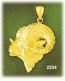 14K Gold Ram's Head Profile Charm