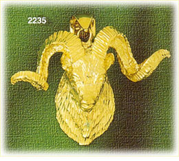 14K Gold Ram Head w/Long Horns Charm