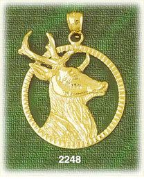 14K Gold Encircled Deer Head Profile Charm