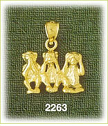 14K Gold Three Monkeys Charm
