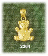 14K Gold 3D Teddy Bear w/Heart Charm