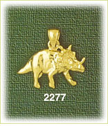 14K Gold Prehistoric Triceratops Charm