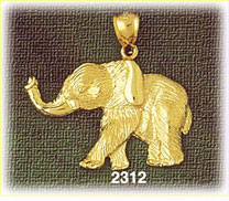 14K Gold Textured Walking Elephant Charm