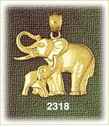 14K Gold Baby Elephant w/Adult Elephant Charm
