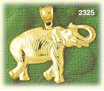 14K Gold Textured Elephant Walking Pendant