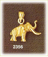 14K Gold 3D Elephant w/Long Tusks Charm