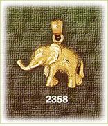 14K Gold 3D Elephant w/Long Trunk Charm