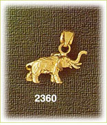 14K Gold 3D Textured Elephant Charm