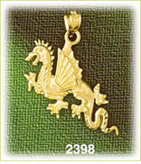 14K Gold Winged Serpent Dragon Charm
