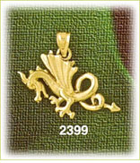 14K Gold Serpent Dragon w/Wings Charm