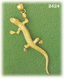 14K Gold Long Lizard Charm