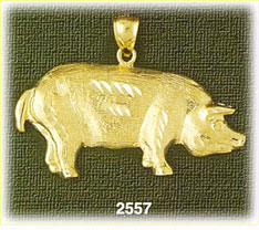 14K Gold Etched Pig Charm 