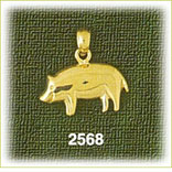 14K Gold Shiny Pig Charm