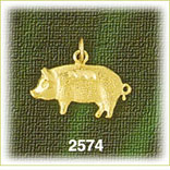 14K Gold Etched Textured Pig Charm