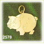 14K Gold Pig w/Flowers Charm