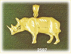 14K Gold Etched  Rhinoceros Charm 