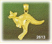 14K Gold Textured Hopping Kangaroo Charm