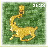 14K Gold Running Goat w/Long Horns Charm