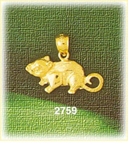 14K Gold Wood Mouse Charm