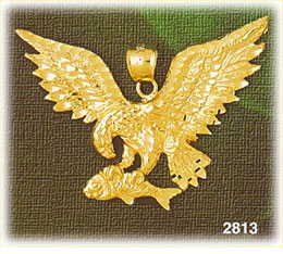 14K Gold Eagle Clutching Fish Charm