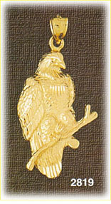 14K Gold Eagle Perched On Branch Charm