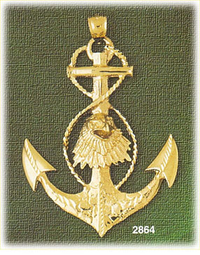 14K Gold Eagle Head On Anchor Charm