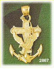 14Kt Gold Eagle Perched On Anchor Charm