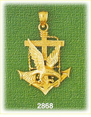 14K Gold Eagle Anchor Cross Charm
