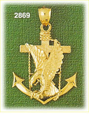 14K Golden Eagle W/Anchor Charm