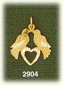 14K Gold Love Birds W/Heart Charm