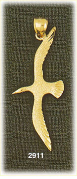 14K Gold Textured Flying Bird Charm