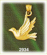 14K Gold Dove Bird Charm
