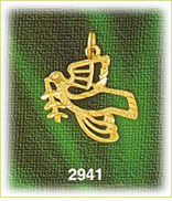 14K Gold Dove W/Olive Branch Bird Charm