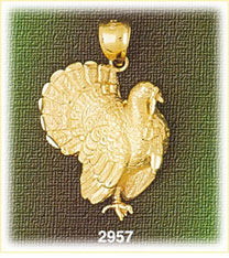 14K Gold Wild Turkey Bird Charm