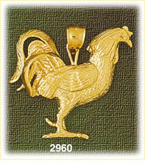 14K Gold Rooster Bird Charm