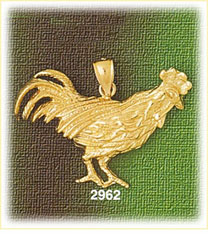 14K Gold Red Hen Bird Charm