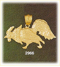 14K Gold Pecking Rooster Bird Charm