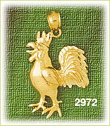 14K Gold Crowing Rooster Bird Charm
