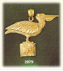 14K Gold Pelican Perched Bird Charm