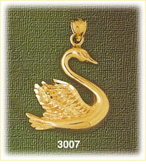14K Gold Elegant Swan Bird Charm