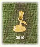 14K Gold Swan Bird Charm
