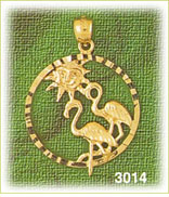 14K Gold Flamingos Medallion Bird Charm