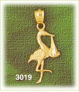 14K Gold Stork Bird Charm