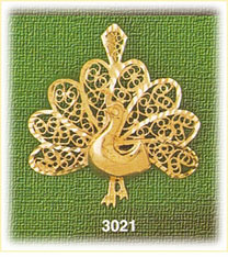 14K Gold Peacock W/Fanned Tail Bird Charm