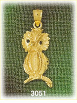 14K Gold Nocturnal Owl Bird Charm