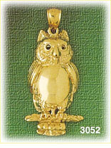 14K Gold Hoot Owl Bird Pendant