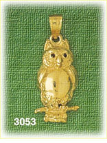 14K Gold Hoot Owl Bird Charm