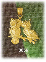 14K Gold Owls Bird Charm