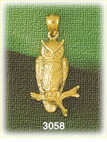 14K Gold Owl Perching Bird Charm